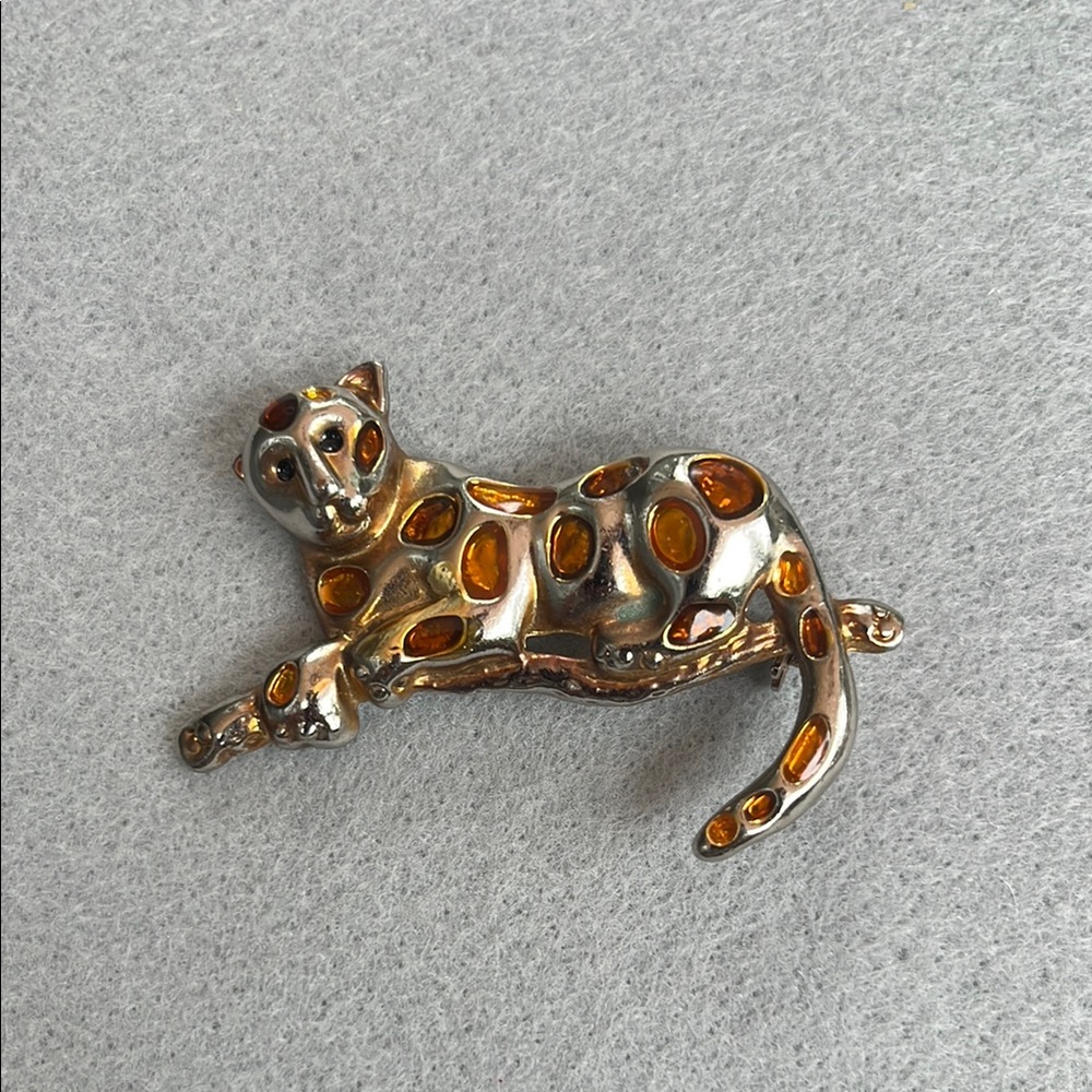 Leopard Brooch with Orange Accents